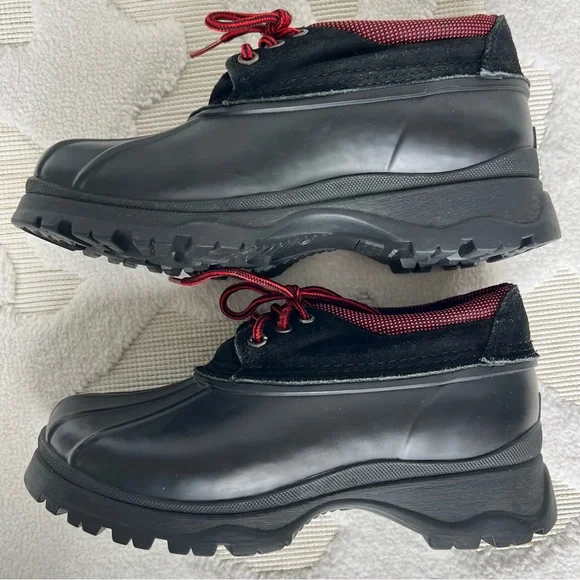 BASS Anchorage Low Top Suede & Rubber Duck Boot Shoes Women 9M Lace Up Black Red - Picture 7 of 16